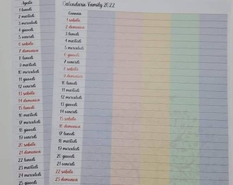Calendario famiglia 2023 in ITALIANO - Calendario 2023 lunare stampabile A4, A3 e A5, calendario a 5 colonne famiglia 2023 fasi lunari