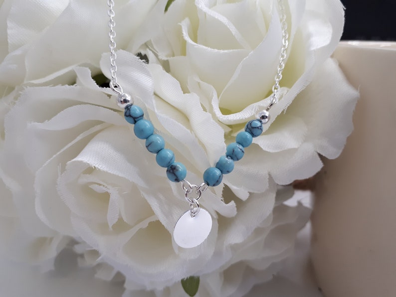 beaded turquoise necklace Silver Chain Turquoise Silver necklace Turquoise Charm- Sterling Silver V Necklace-Dainty Turquoise Necklace