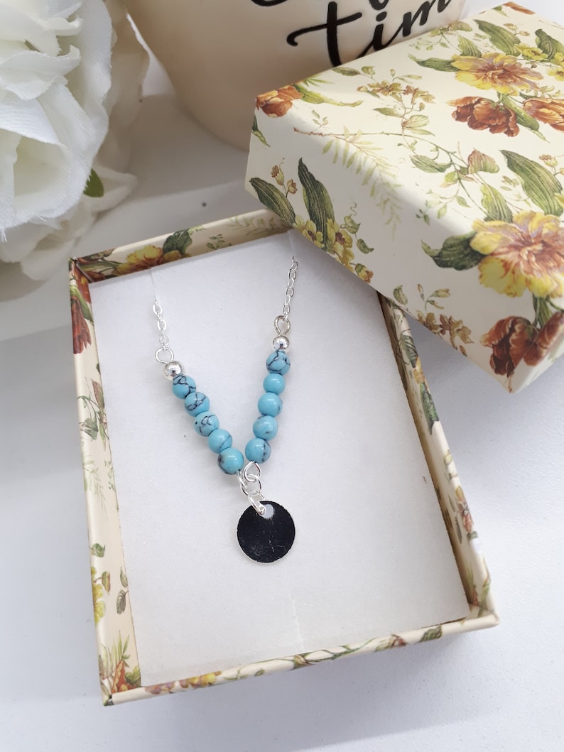 beaded turquoise necklace Silver Chain Turquoise Silver necklace Turquoise Charm- Sterling Silver V Necklace-Dainty Turquoise Necklace