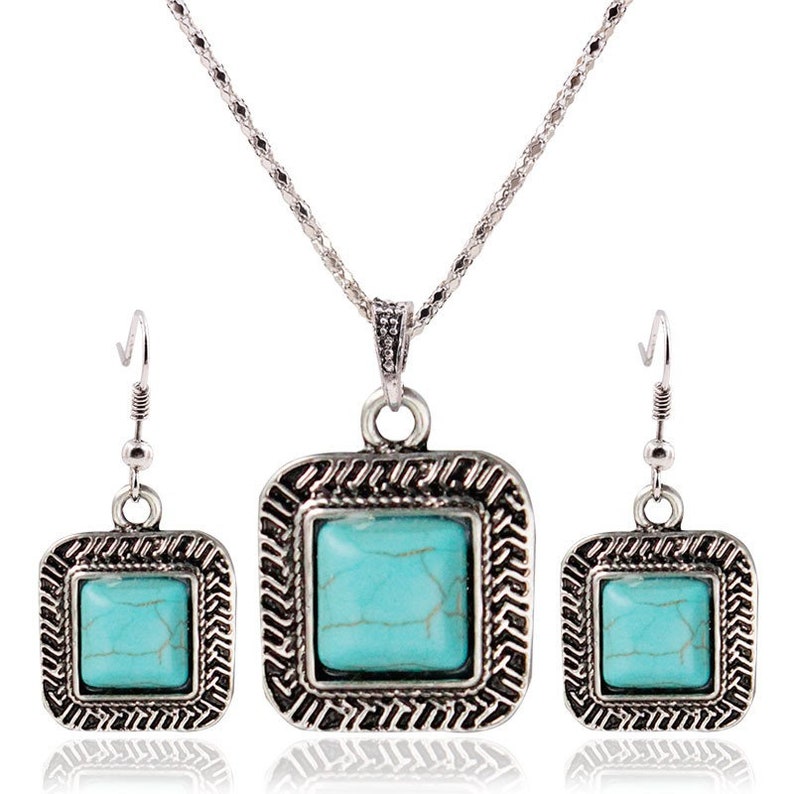 Turquoise Jewelry Set Turquoise Pendant Dangle Earrings turquoise pendant sterling silver Turquoise Gemstone Jewelry Gift For her Woman