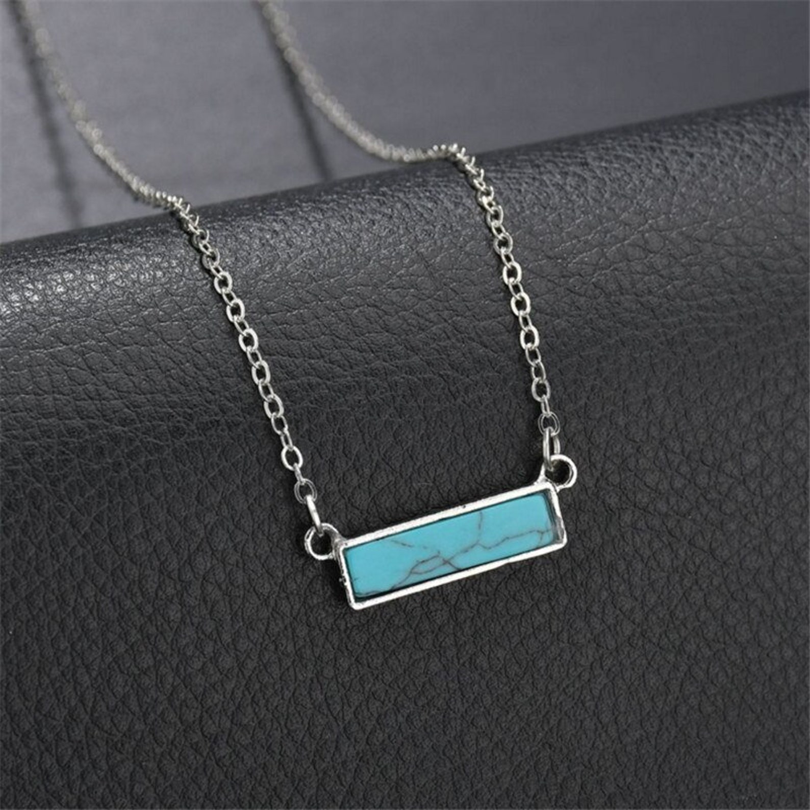 Bar Necklace for Women. Turquoise Bar Silver Necklace. Etsy
