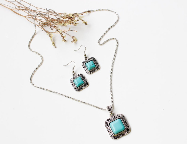Turquoise Jewelry Set Turquoise Pendant Dangle Earrings turquoise pendant sterling silver Turquoise Gemstone Jewelry Gift For her Woman