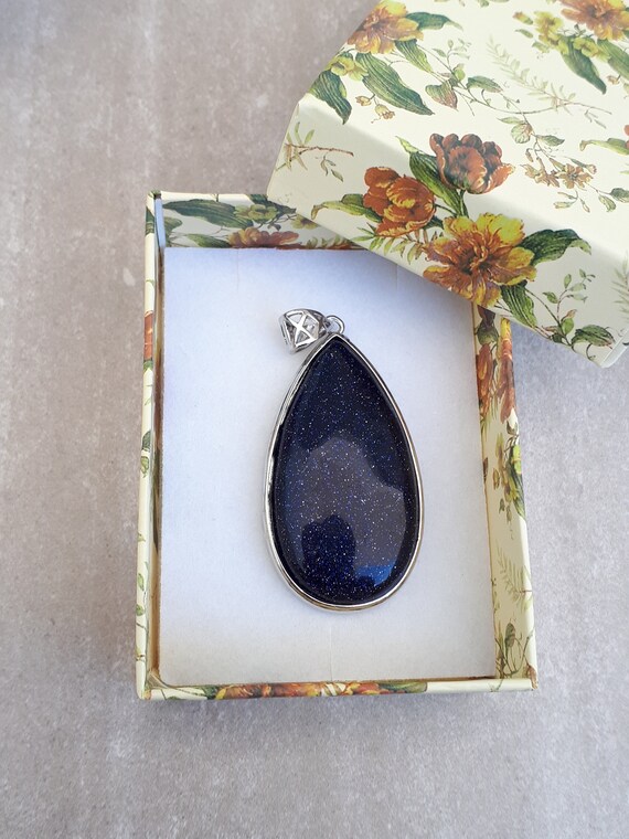 Goldstone and Silver Navy Blue Necklace Handmade gift- Casual or Formal One of a Kind for Her birthday