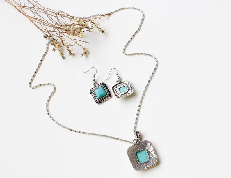 Turquoise Jewelry Set Turquoise Pendant Dangle Earrings turquoise pendant sterling silver Turquoise Gemstone Jewelry Gift For her Woman