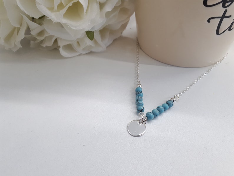 beaded turquoise necklace Silver Chain Turquoise Silver necklace Turquoise Charm- Sterling Silver V Necklace-Dainty Turquoise Necklace
