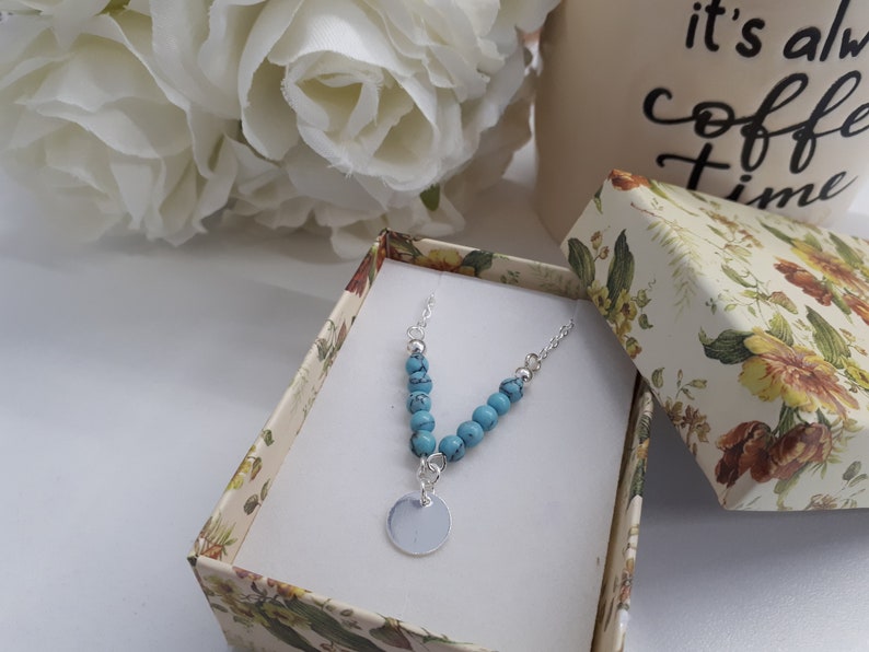 beaded turquoise necklace Silver Chain Turquoise Silver necklace Turquoise Charm- Sterling Silver V Necklace-Dainty Turquoise Necklace