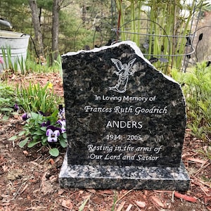 Small Personalized Memorial Stone / Grave Marker / Urn Marker ~ Solid Granite Hand Engraved Marker w/Granite BASE* 7-8&quot; X 7-9&quot; (Vary) x 1&quot;*