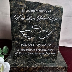 Affordable Small Personalized Gravestone / Urn Marker ~ Solid Granite Hand Engraved Marker w/Granite BASE* 7-8" X 7-9" (Vary) x 1"*