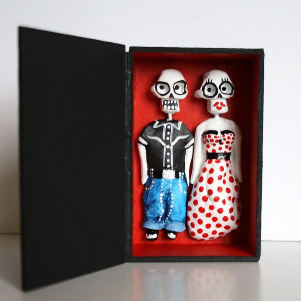 Love Box Message, Boîte à Amour, Ex Voto, Love Vintage, Couple old school, Rock and Pin Up, figurines skull, look rétro !