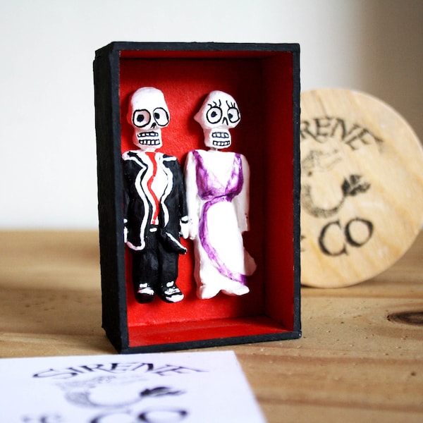 Boîte à amour, love box, couple rétro, vive les mariés, cadeau mariage,  Saint Valentin, figurine skull, orignial et insolite