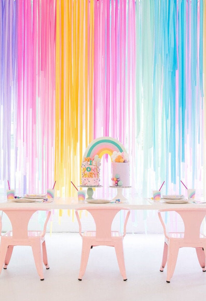 Backyard wedding decor rainbow backdrop colorful wedding image 1