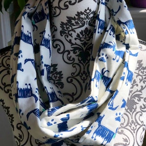 Hand made infinity scarf, dog and paw print design, flannel fabric, super soft!
