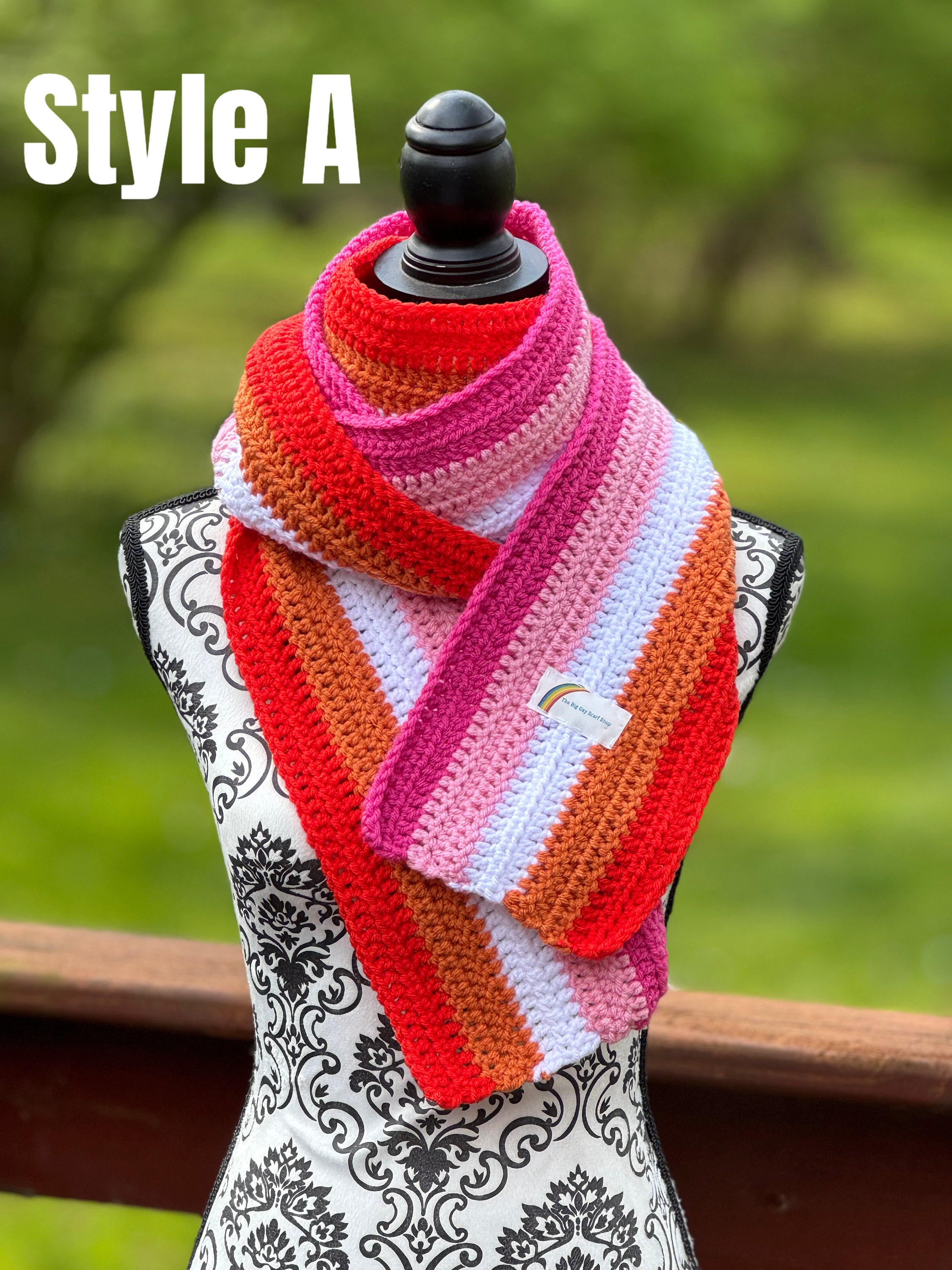 Lesbian Pride Scarf, Hand Crocheted, Winter Scarf, Handmade, 100
