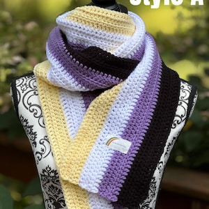 Non-binary Pride Schal, Pride Schal, handgehäkelt, Winter Schal, handgemacht, 100% Acrylgarn, super weich! Bitte Beschreibung lesen!