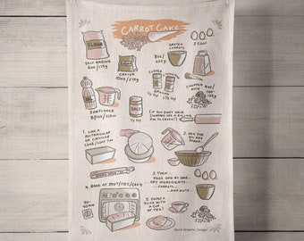 Illustrated carrot cake recipe | kitchen gift | housewarming gift | tea towel | made in the uk