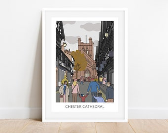 Chester Kathedrale Kunstdruck | Chester Kathedrale Illustration | Reiseillustration Chester | Chester Kunst | Reise Poster Geschenk