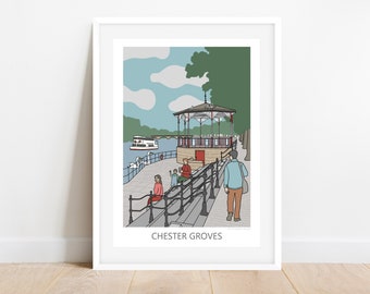 Chester Groves art print | Chester Groves Illustration | travel illustration Chester | Chester art | travel poster gift