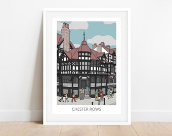 Chester Rows art print | Chester Rows Illustration | travel illustration Chester | Chester art | travel poster gift