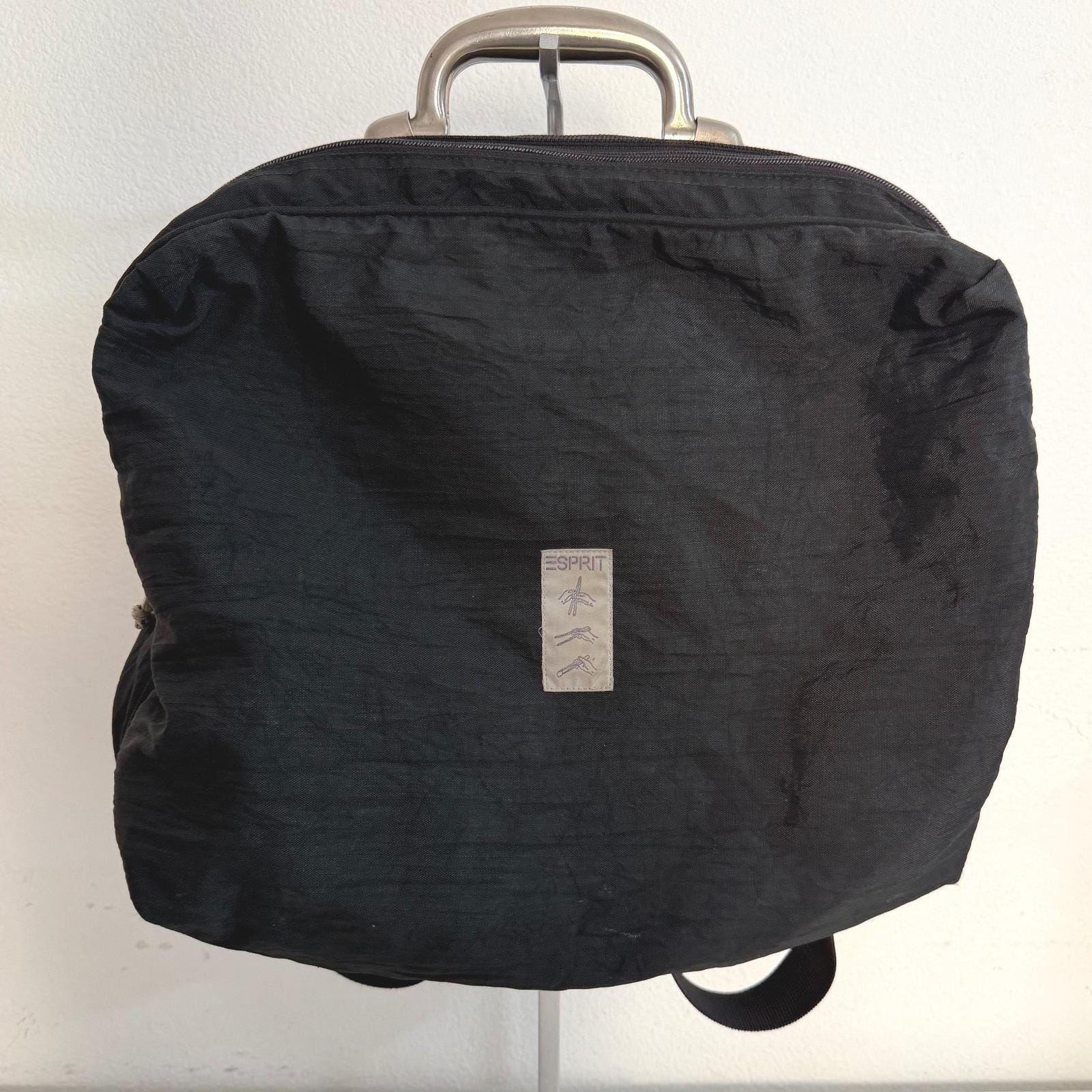Vintage Esprit Black Nylon Backpack Metal Handle Industrial 90s Bag Esprit Backpack Black Bags & Handbags for Women for sale | eBay main image 4