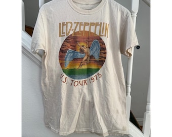 Led Zeppelin US Tour 1975 Graphic T-Shirt Cream Mens Medium Official Licensed