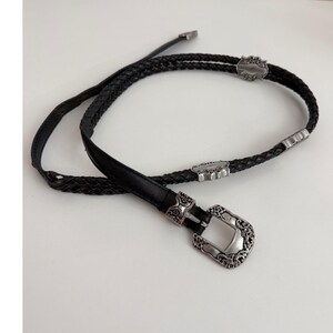 Very Rare Vintage Black, Silver, and Faux Shell Braided Fringe Belt To 88cm Black Corded Ladies Silver Clam Shell Seashell Metal  main image 4