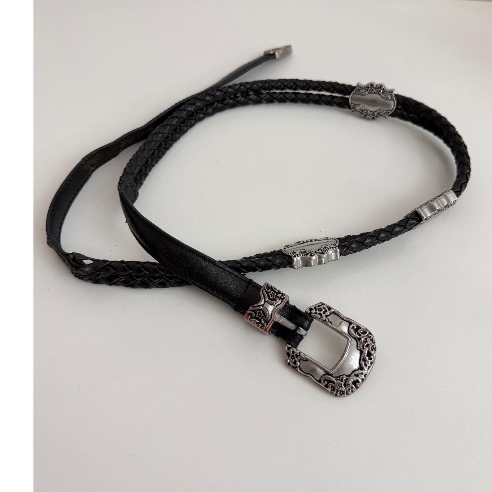 Dun Deel Black Leather Braided Belt Silver Wire‎ Wrap Western Cowgirl Black Western Belt Braided Silver - Etsy main image 4