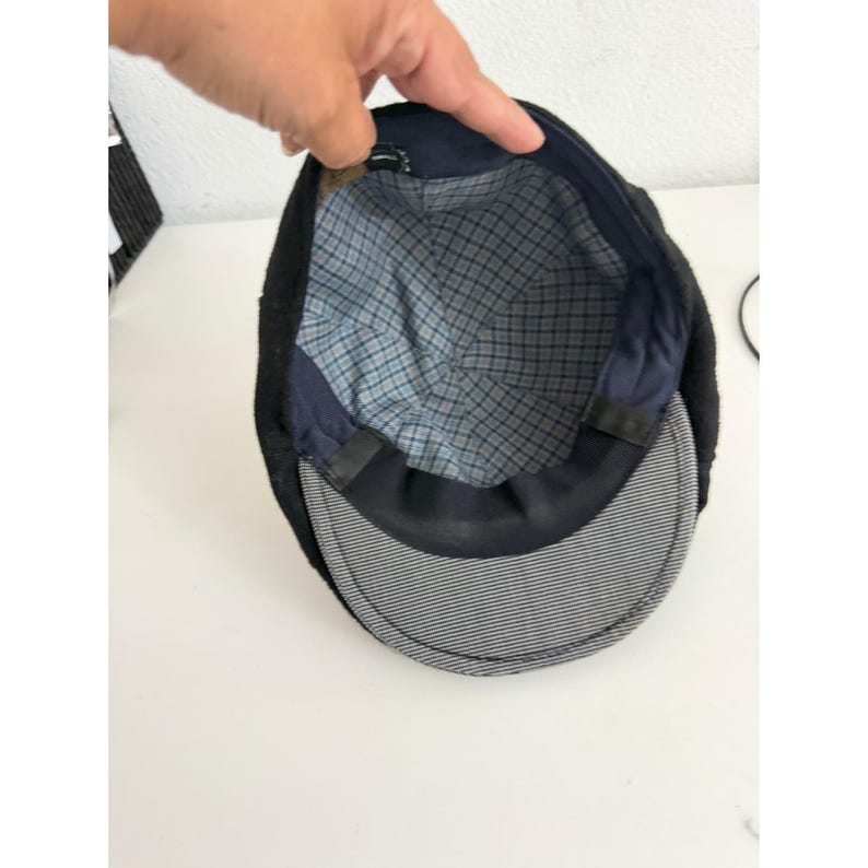 Goorin Bros Black Wool Blend Flat Cap Ivy Hat Plaid Lining Small immagine 5
