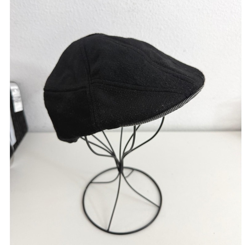 Goorin Bros Black Wool Blend Flat Cap Ivy Hat Plaid Lining Small immagine 1