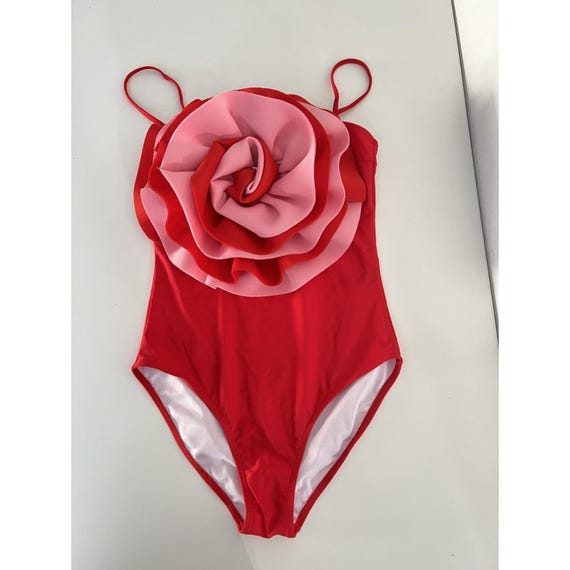 Exaggerated 3D Flower Decor Swimsuit Womens Small