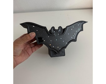 Black 3D Printed Bat Desk Organizer Holographic Star Gothic Makeup Brush Holder