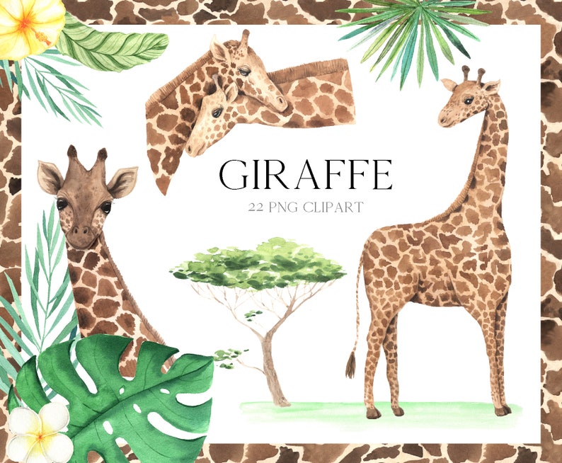 Download Green Leaves Flowers Clip Art Summer Tropical Graphic Watercolor Giraffe Clipart Safari Jungle Animals Family Nursery Wall Art Png 298 Clip Art Art Collectibles Bookanyexpert Com