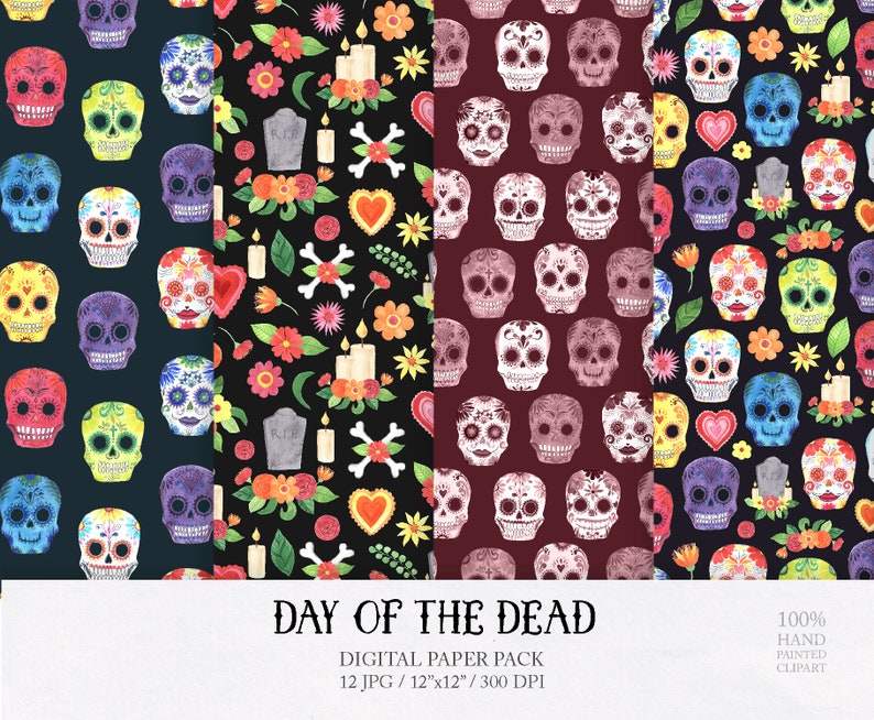 Day of the Dead digital paper Dia de Muertos seamless Etsy