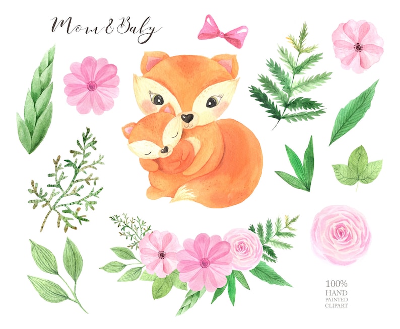 Download Woodland Cute Mom And Baby Animal Baby Shower Mother S Day Set Png 127 Watercolor Fox Family Clipart Greenery And Flowers Clip Art Clip Art Art Collectibles Kromasol Com