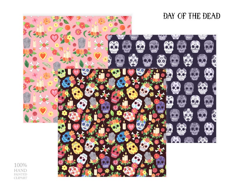 Day of the Dead digital paper Dia de Muertos seamless Etsy