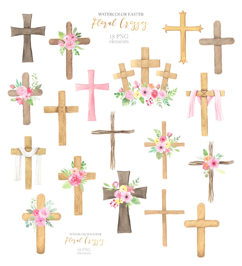 Download Watercolor Easter Cross Clipart. Spring wood crosses with ...