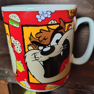 Vintage Taz Tasmanian Devil Looney Toons Coffee BIG Mug LARGE Cup 1994 Warner Bros Cartoon Character Glass figure