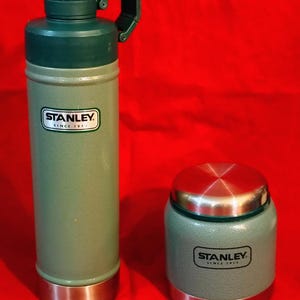 Vintage Stanley Thermos Set: 25oz Coffee, 10oz Food - Green Hammertone