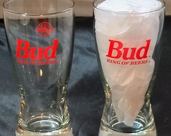 2 Budweiser Bud King Of Beer glasses pint Lot Bar Glass