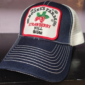 Trending Retro Boone&#39;s Farm Strawberry Hill Truckers Hat Snapback Mesh Cap Vintage Square Patch Wine BOONES bottle drinking Party 80&#39;s Wine