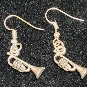 Trumpet Coronet Horn Sterling Silver Earrings Hoop Dangle