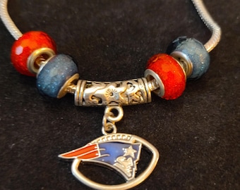 New England Patriots Sterling Silver Charm Pendant Bracelet Jewelry Beads NFL Fan