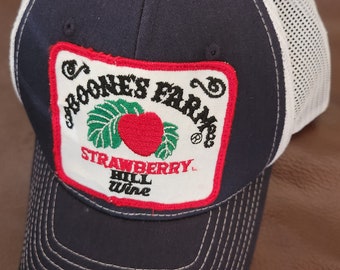 Truckers Hat Snapback Boone&#39;s Farm Strawberry Hill Navy Cap Vintage Square Patch Gift