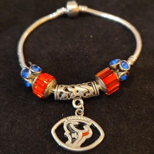 Houston Texans Sterling Silver Charm Pendant Bracelet Jewelry Beads NFL Football Fan Gift