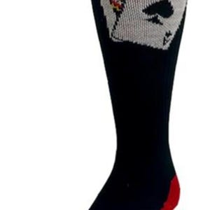 Poker Ace Goksokken Fun Nieuwigheid Leuk ontwerp kniekous rood en zwart. Kaarten trekken