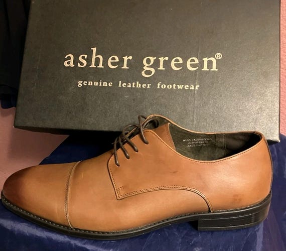 slim fit dress slacks Asher Green - Men's Leather Dress Shoe, Oxford, Cap Toe, Brogue - Turquoise main image 0