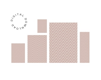 Printable Dollhouse Rug Set – Rose Pink Zigzag, 1:12 and 1∶6 Scale (Digital Download)