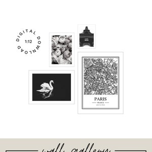1:12 Puppenhaus Paris Galerie Wand druckbar - schwarz & weiß Fotografie Drucke - Stadt Karte Poster - 1-Inch Miniatur Maßstab - Instant PDF