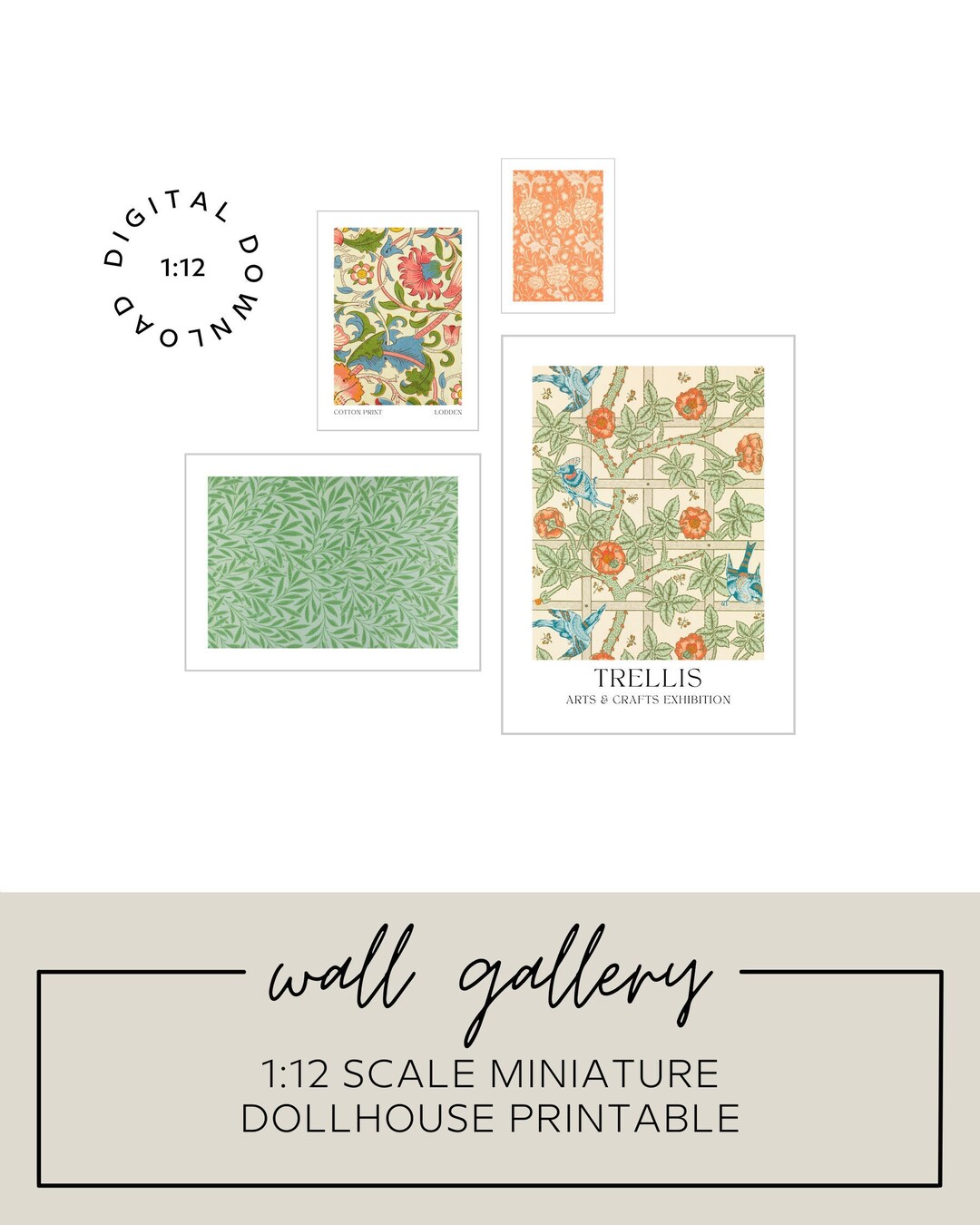 1:12 Printable Dollhouse Floral Wall Gallery - Victorian Art Prints ...
