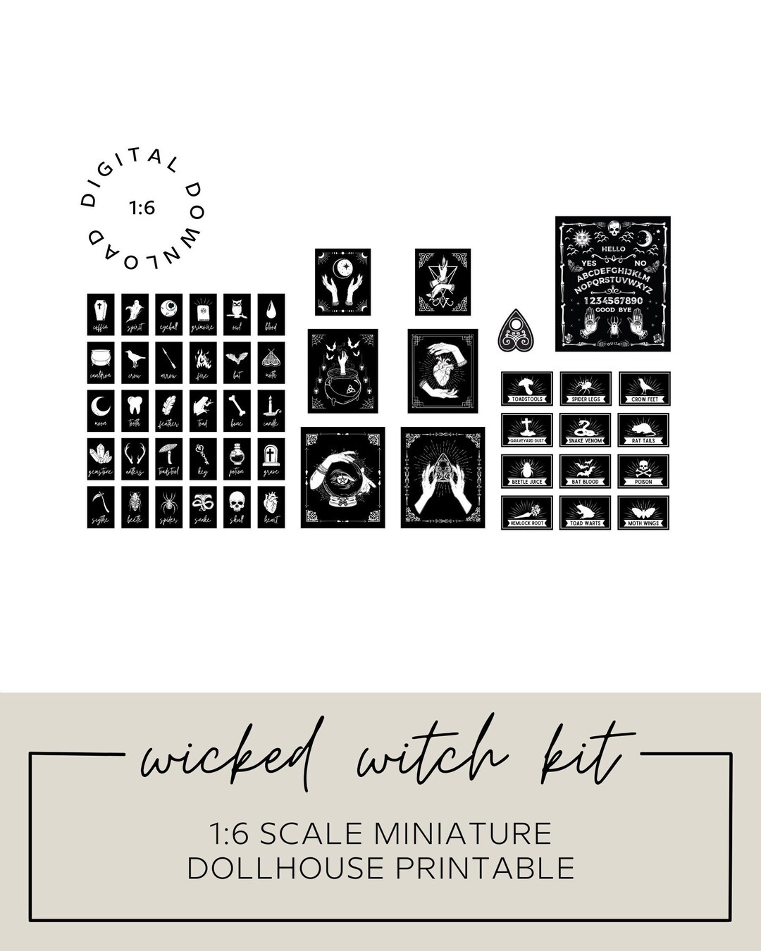 1:6 Printable Dollhouse Wicked Witch Kit Ouija Board Oracle Cards ...