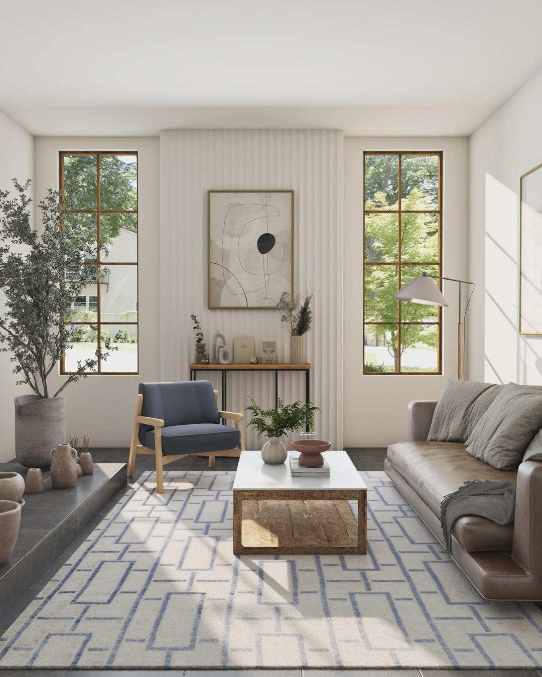 Modern Geometric Off-white & Twilight Blue Area Rug - Etsy